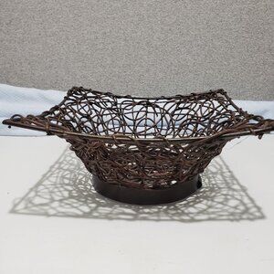 Brown Square Woven Bentwood Vine Branch Basket Over Metal Frame 11"
